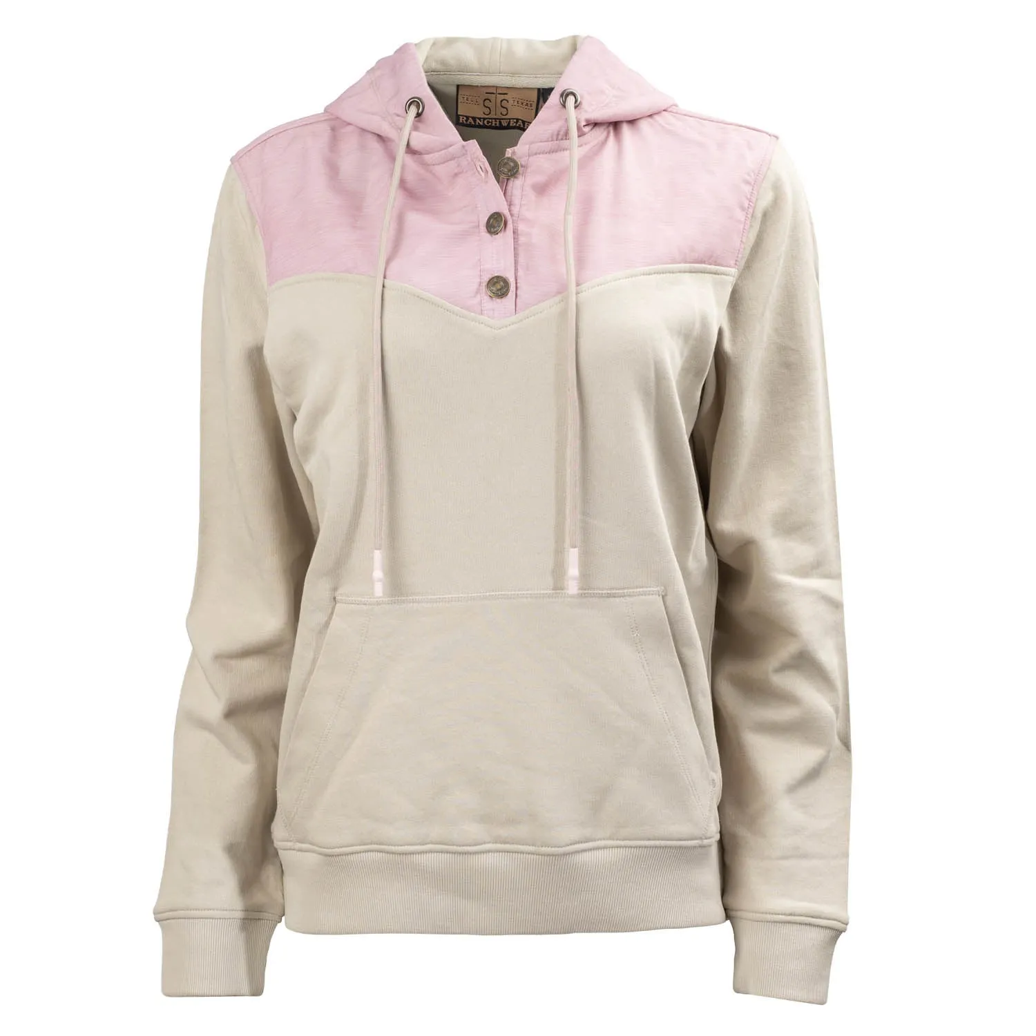 STS Ranchwear Womens Whit Pink/Oatmeal 100% Cotton Hoodie Premium Party Look