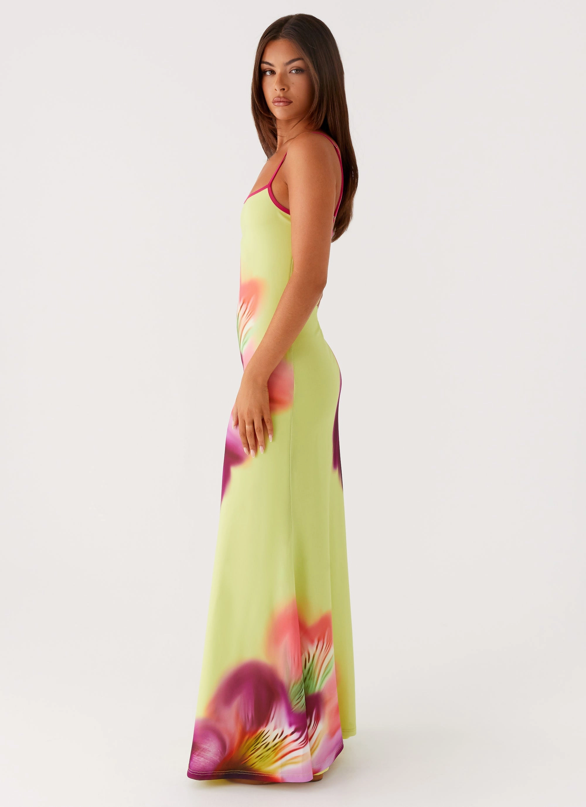 Everett Maxi Dress - Green Tropical Comfy Layers High low hem