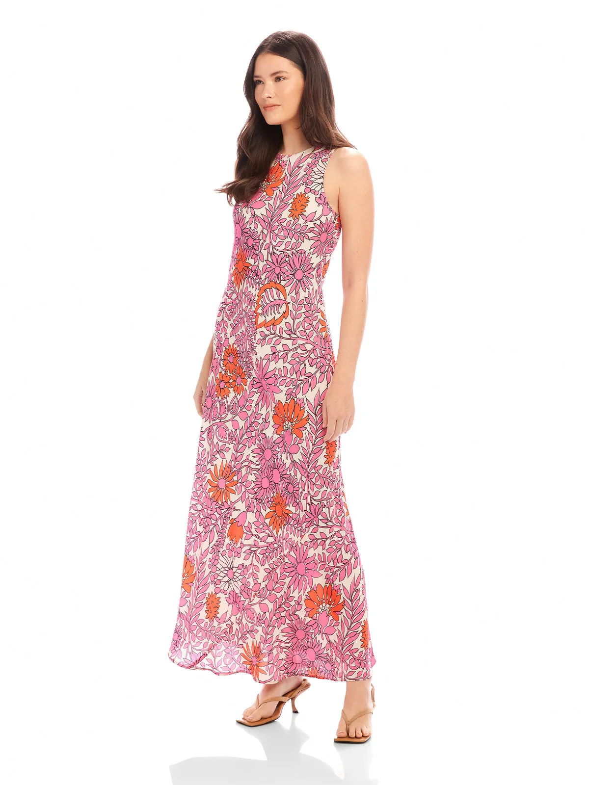 Dani Maxi Dress in Retro Print Style focused Flowing Layers