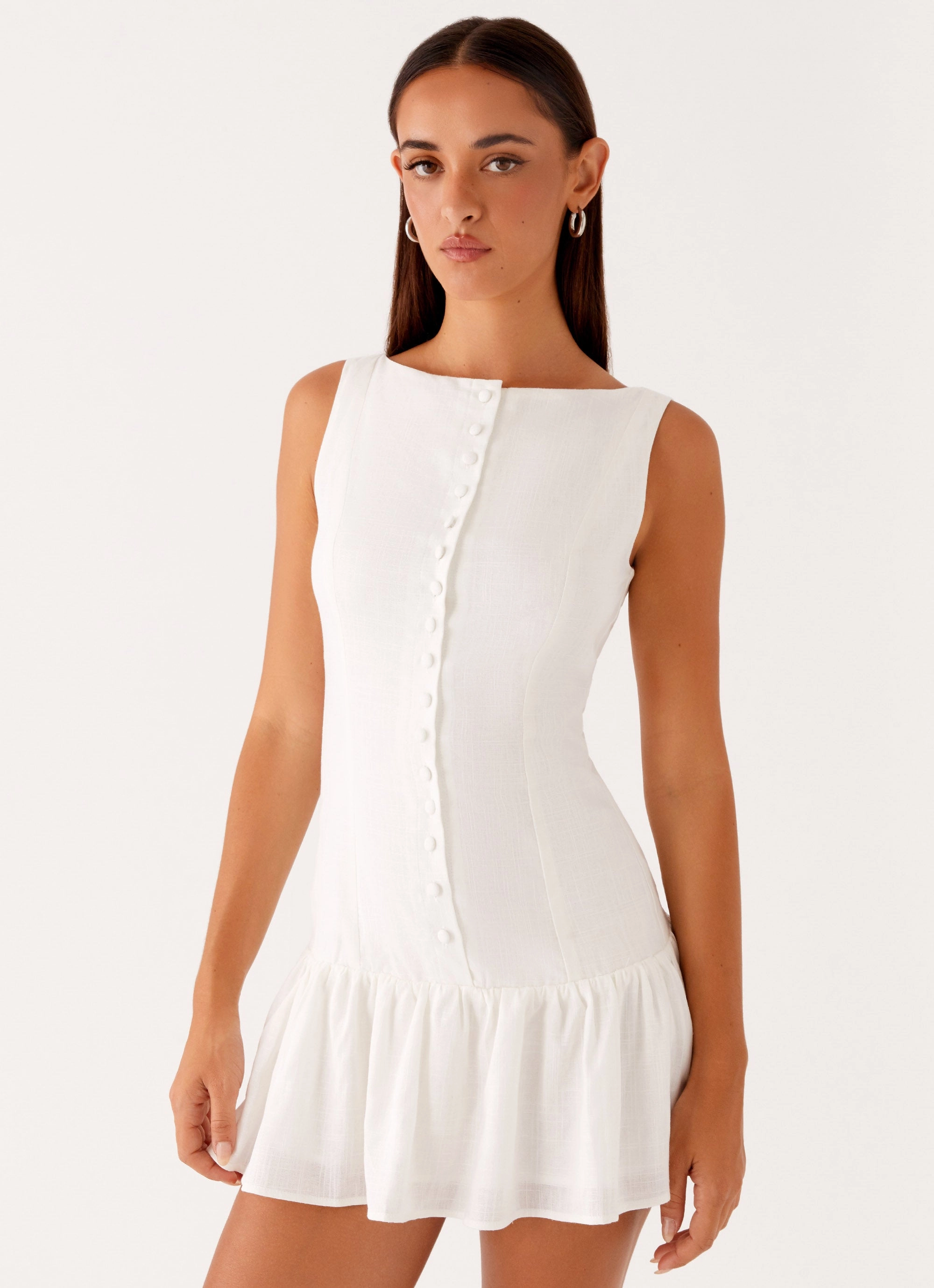 Meggie Linen Mini Dress - White LightweightMaterial Inclusive Fit