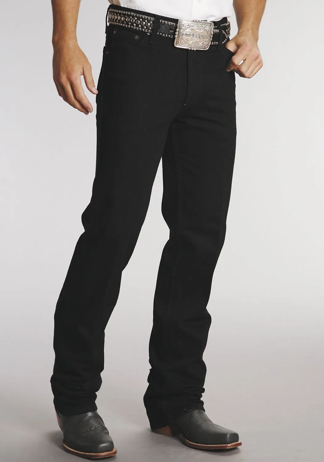 Laser Cut Edges Stetson Mens Black 100% Cotton 1120 Slim Fit Jeans