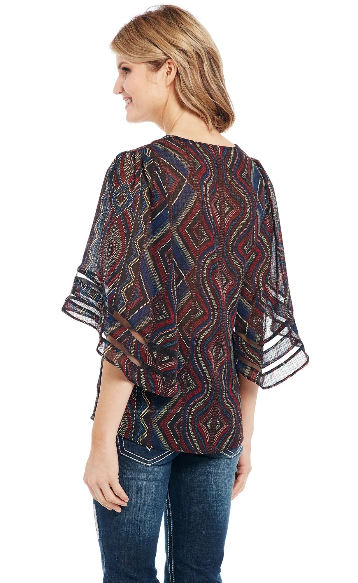 Roomy Cut Versatile Styling Cowgirl Up Womens Multi-Color Polyester Geometric V-Neck Tunic S/S