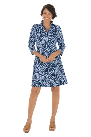 Stylish Comfort Periwinkle Crackle UPF50  Ruffle Neck Dress Periwinkle Crackle UPF50  Ruffle Neck Dress Care-Instructions-Included Breathable Design