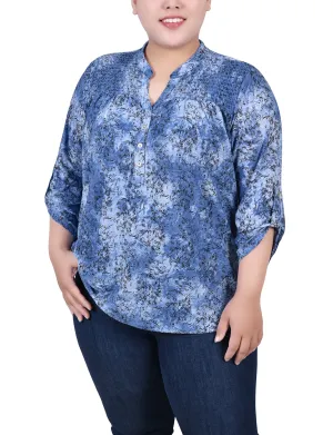 Stylish Design Plus Size 3/4 Roll Tab Sleeve Smocked-Yoke Top Plus Size 3/4 Roll Tab Sleeve Smocked-Yoke Top Dreamy Drape