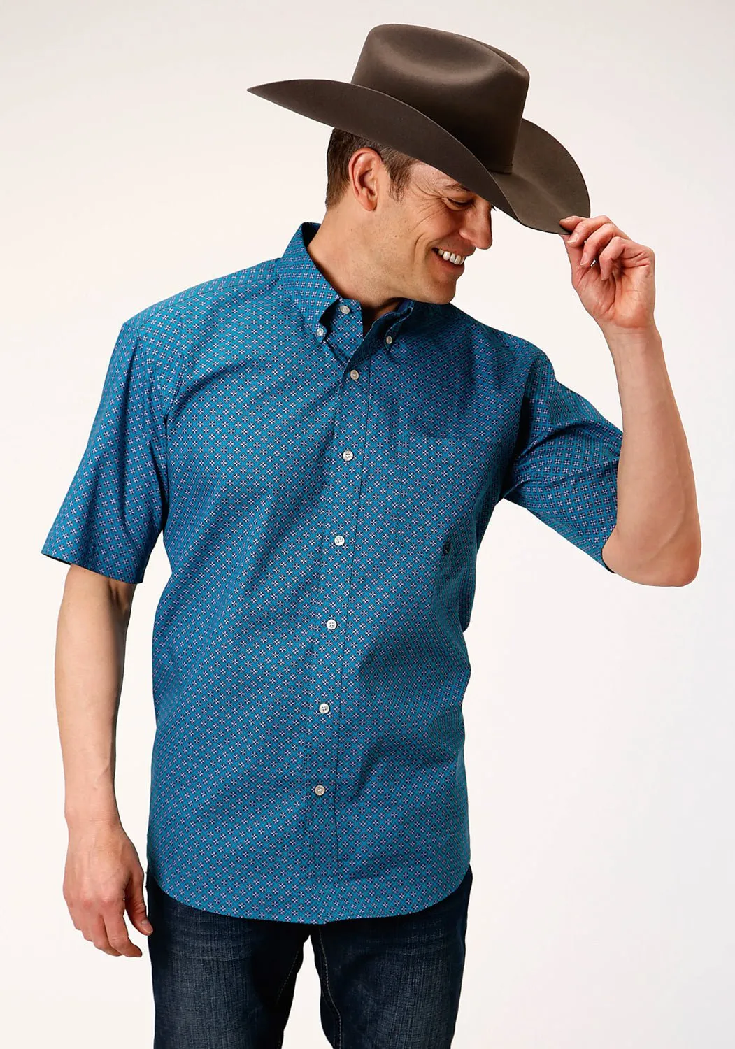 Active Wear Roper Mens Purple 100% Cotton Circuit Foulard BD S/S 1 Pocket Shirt