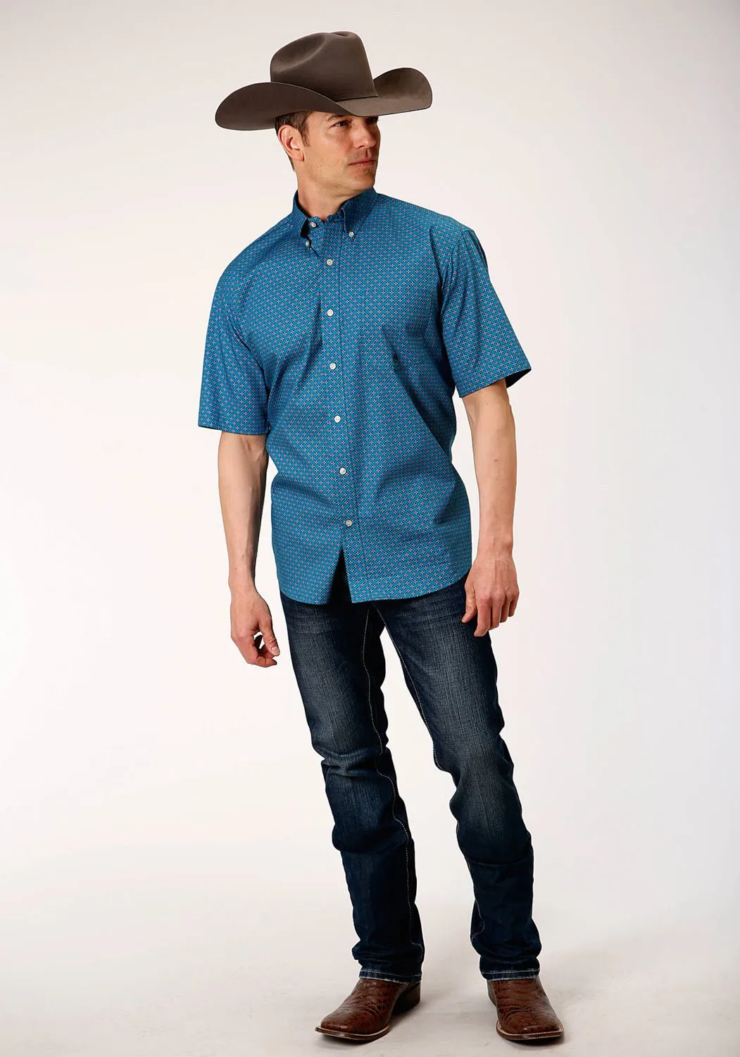 Unisex Choice Roper Mens Purple 100% Cotton Circuit Foulard BD S/S 1 Pocket Shirt