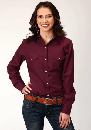 Stylish Design Roper Womens Solid Broadcloth Wine Cotton Blend L/S Shirt Roper Womens Solid Broadcloth Wine Cotton Blend L/S Shirt Wrinkle Free Care