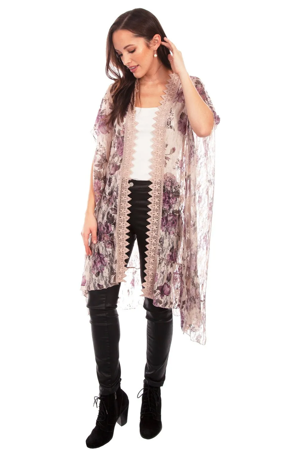Scully Womens Cafe Nylon Printed Lace Duster Lifestyle Piece Wearable Piece