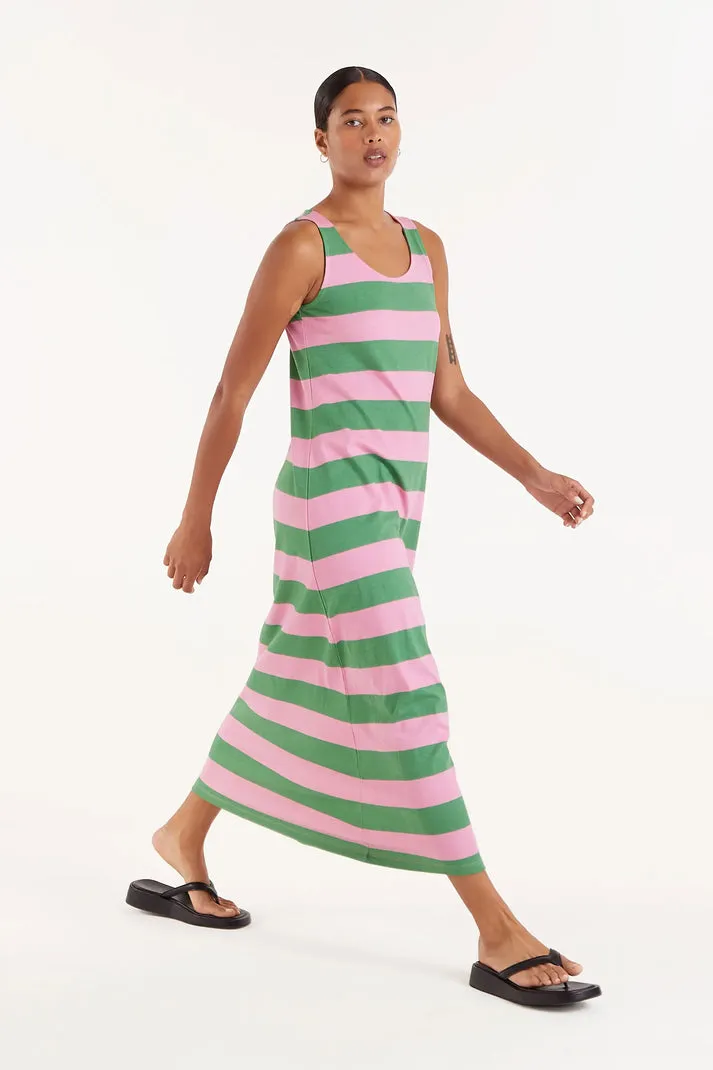 Striped Maxi Dress in Pink and Green Cozy Drape
