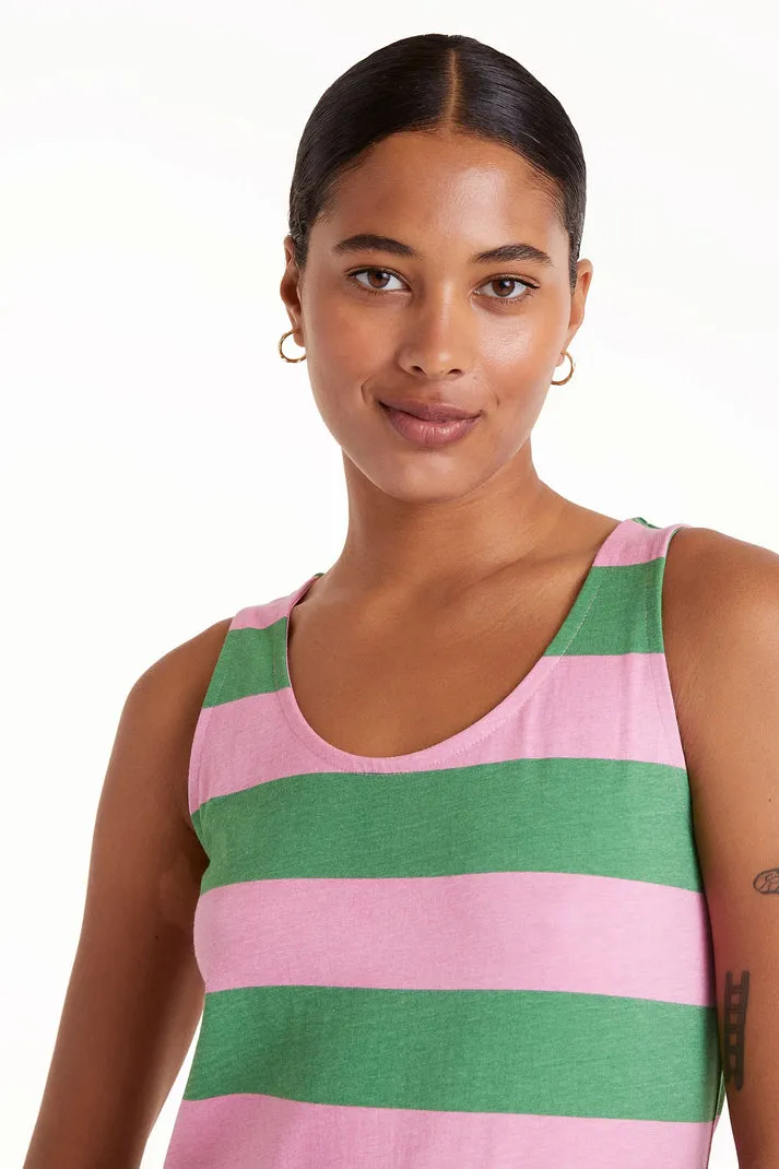 Guest Shine Jewel Accent Striped Maxi Dress in Pink and Green