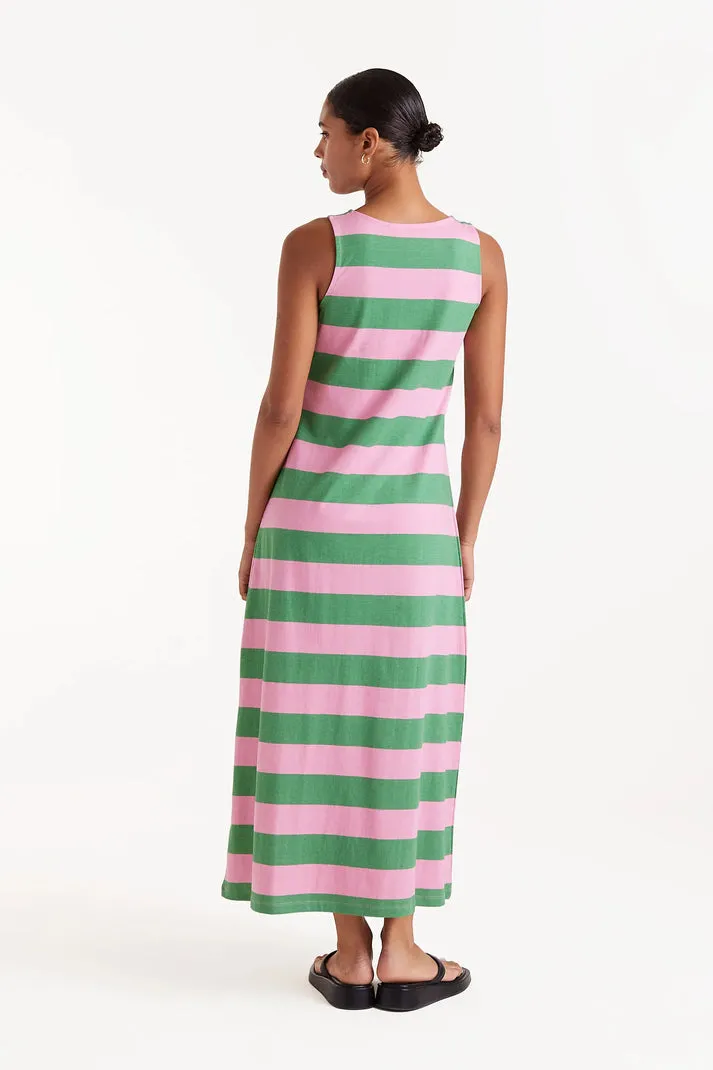 Quick Fit Comfortable travel dress Striped Maxi Dress in Pink and Green