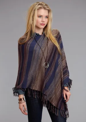 Stylish Look Stetson Womens Asymmetrical Scoop Neck Blue Cotton Blend Poncho Stetson Womens Asymmetrical Scoop Neck Blue Cotton Blend Poncho Perfect Length Design
