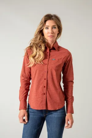 stylish outfits Kimes Ranch Womens Linville Solid Dark Red Cotton Blend L/S Shirt Compact Packing Preppy Vibe Kimes Ranch Womens Linville Solid Dark Red Cotton Blend L/S Shirt