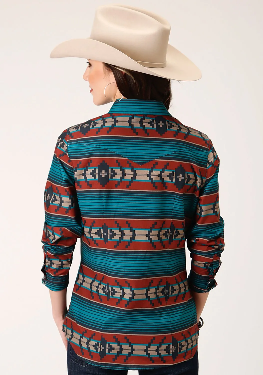 Roper Womens Multi-Color 100% Cotton Ombre Aztec L/S Shirt Daily Mix