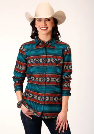Stylish Profile Roper Womens Multi-Color 100% Cotton Ombre Aztec L/S Shirt Vintage Lover Loose Roper Womens Multi-Color 100% Cotton Ombre Aztec L/S Shirt