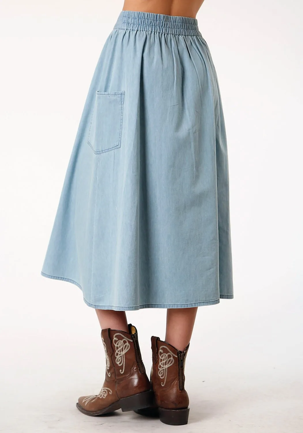 Wear Anytime Day Ready Roper Womens Long Vintage Blue 100% Cotton Skirt