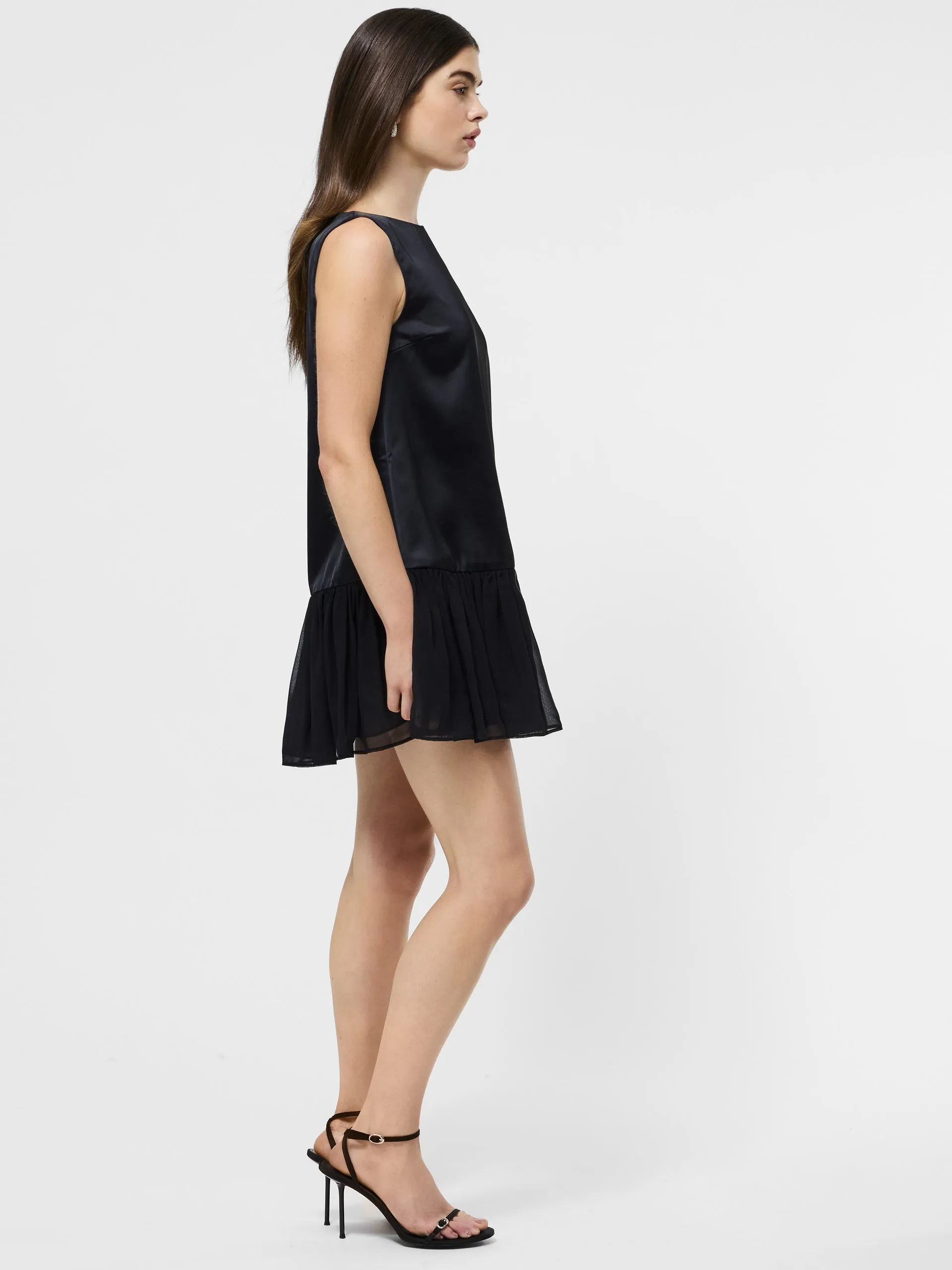 Flattering Comfort Wear MARINA SILKY PLEATED MINI DRESS