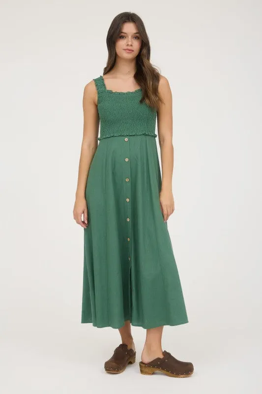 Samantha Smocked Sleeveless Button Down Midi Dress Soft fabric piece