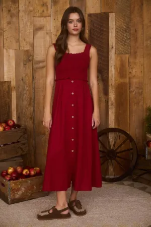 Stylish Waistband Samantha Smocked Sleeveless Button Down Midi Dress Samantha Smocked Sleeveless Button Down Midi Dress Refined Vibe Eco Friendly