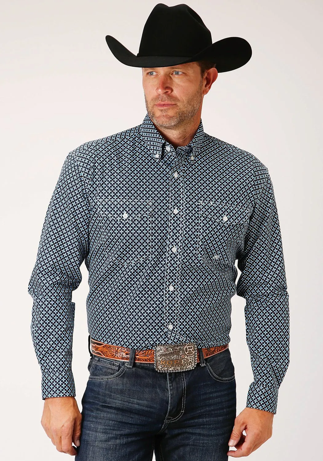 Roper Mens Four Leaf Foulard Blue 100% Cotton Tall Btn L/S Shirt Beach Wear