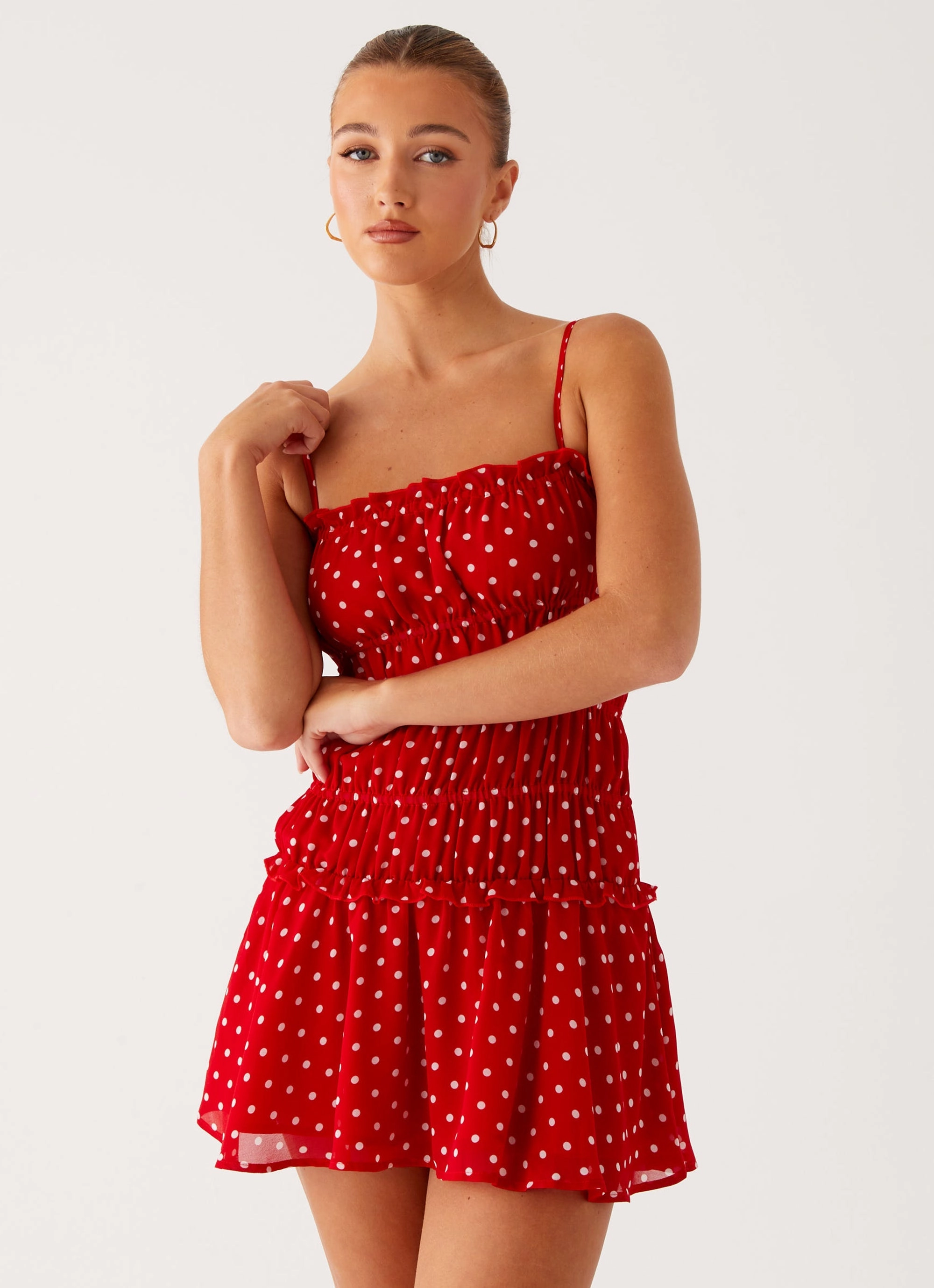 Cynlee Mini Dress - Red Polka Dot Visual Balance Bright-Hue