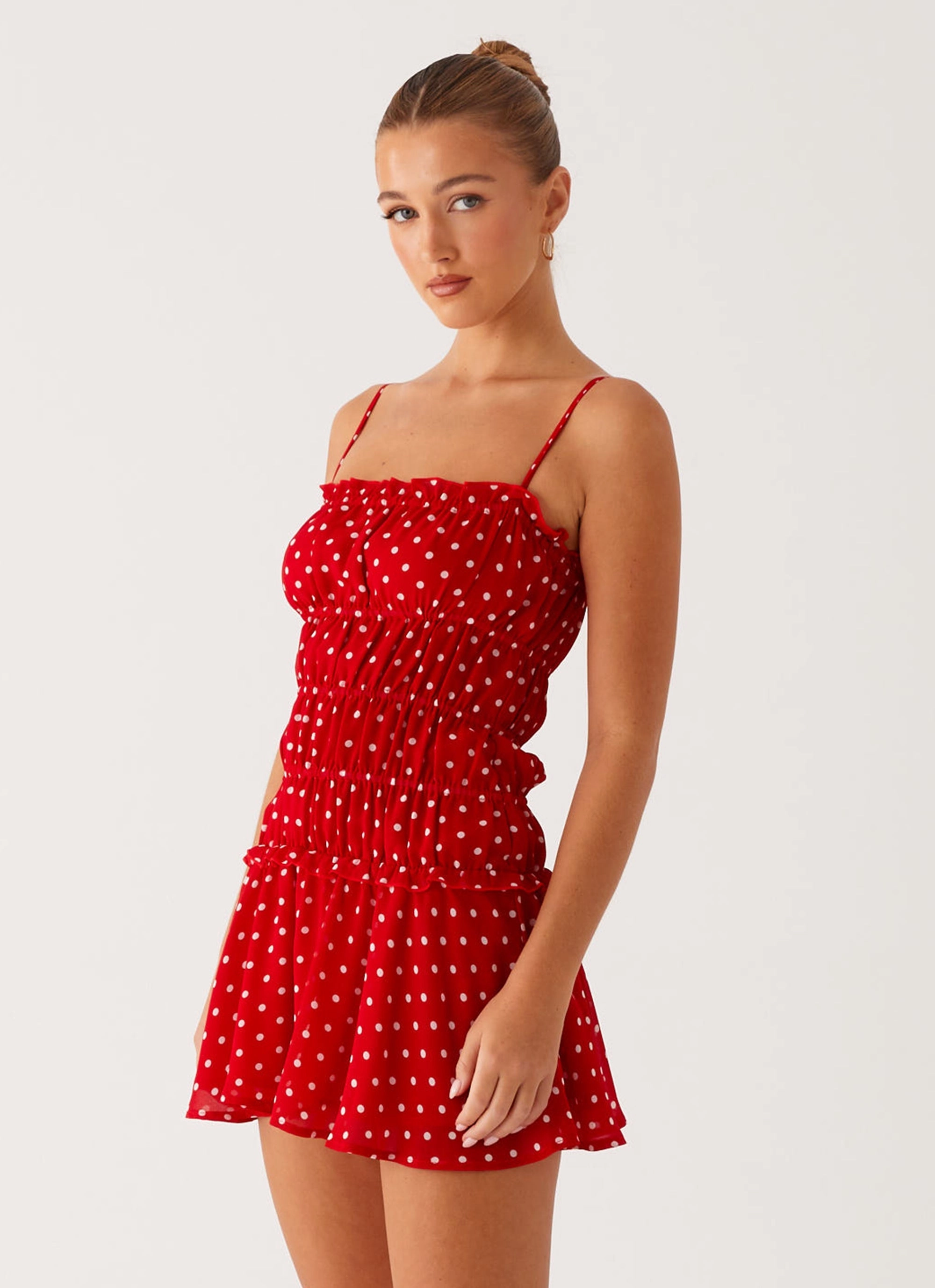 Classic Vibe Balanced Fit Cynlee Mini Dress - Red Polka Dot