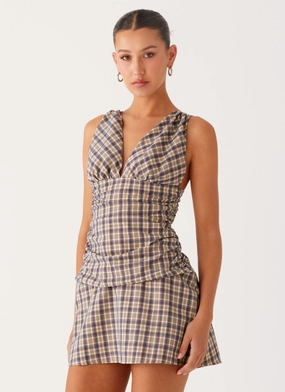 Stylish Cover Tablo Drop Waist Mini Dress - Check Print Tablo Drop Waist Mini Dress - Check Print Peplum-Style Chill Wear
