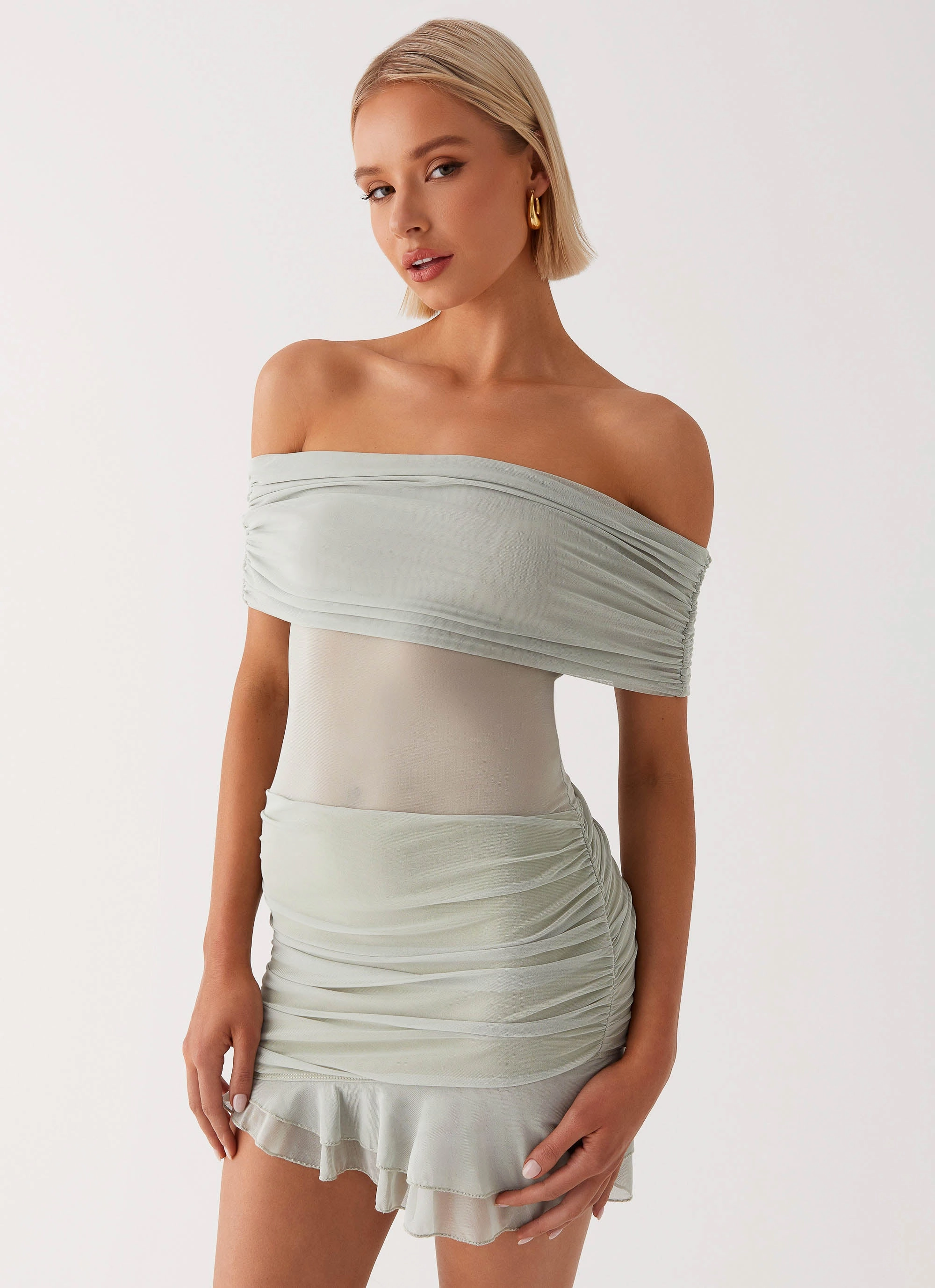 Chic Spirit Nelly Off Shoulder Mini Dress - Pistachio