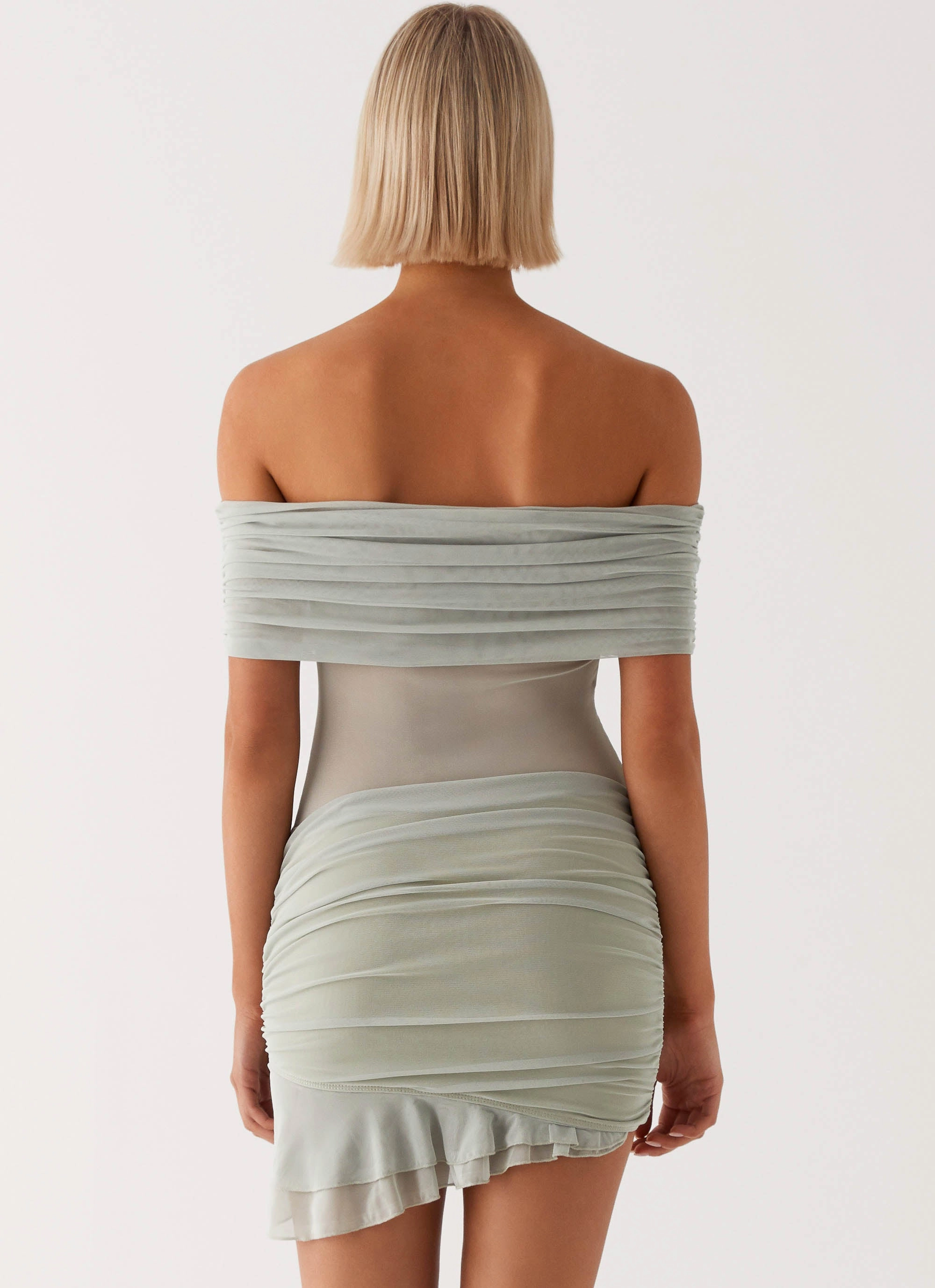Skin Glow Breeze Grace Nelly Off Shoulder Mini Dress - Pistachio