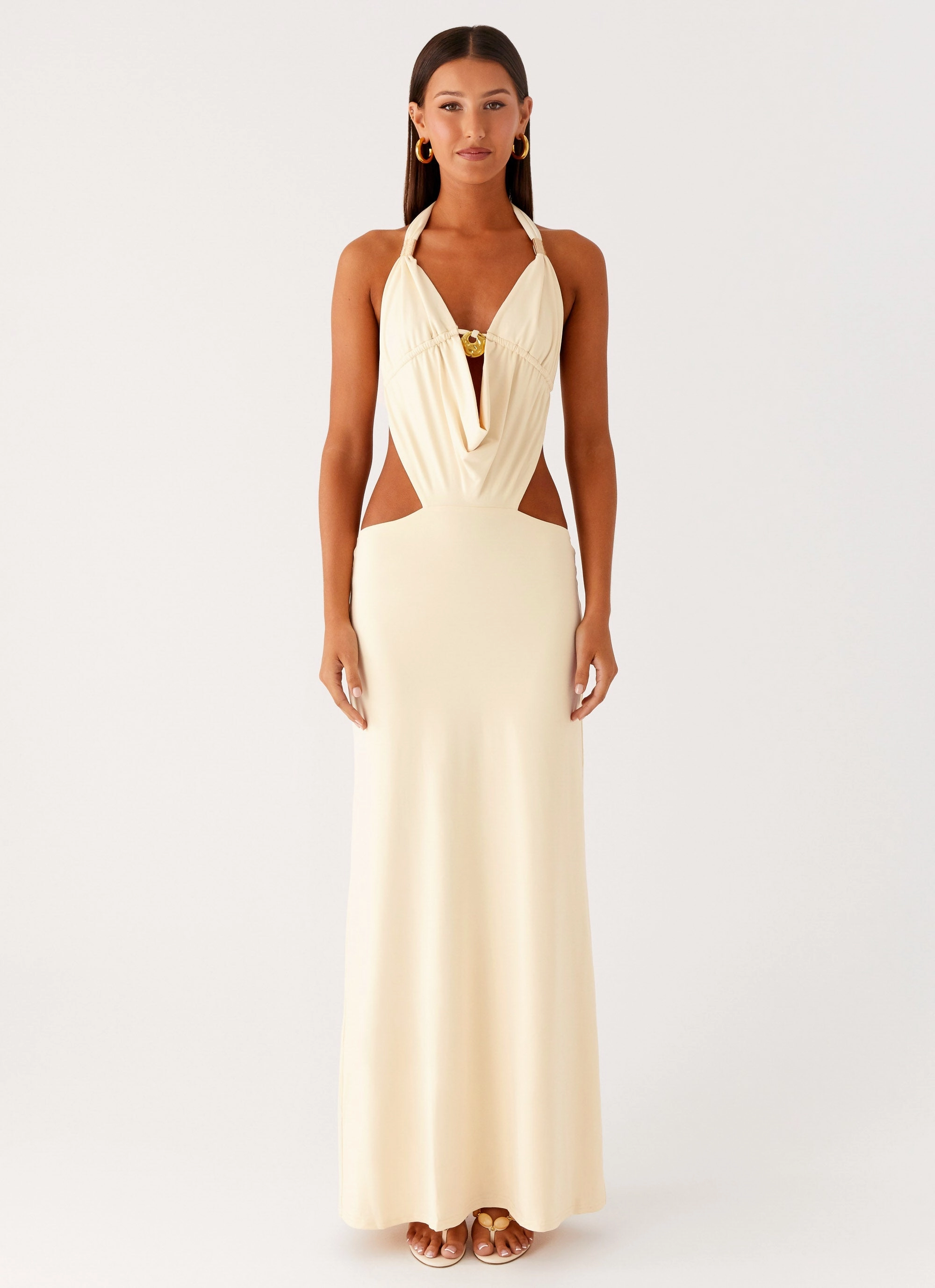 Torina Halter Maxi Dress - Lemon Cool Shape