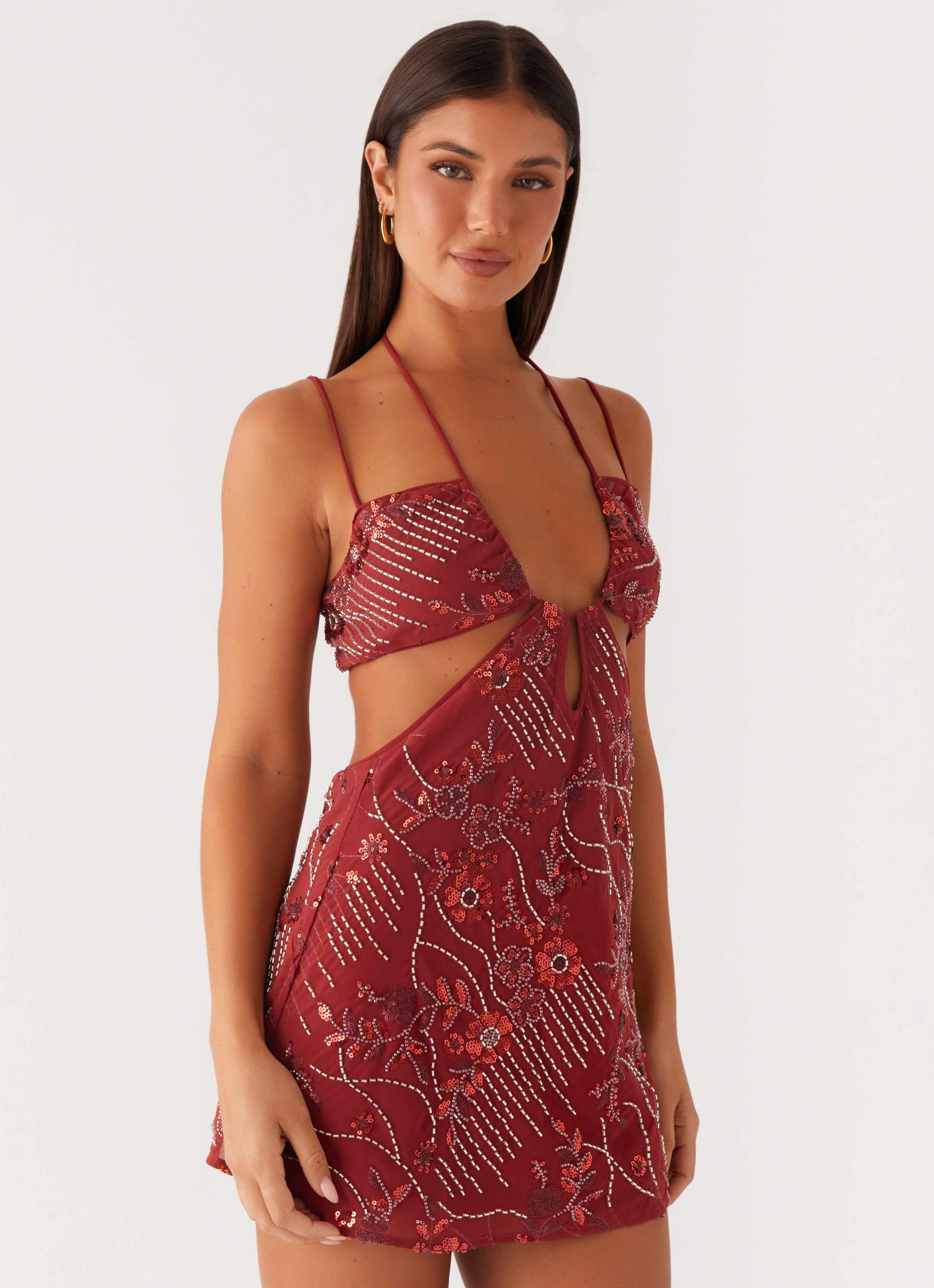 Sahara Nights Beaded Mini Dress - Rust Chic Vibe