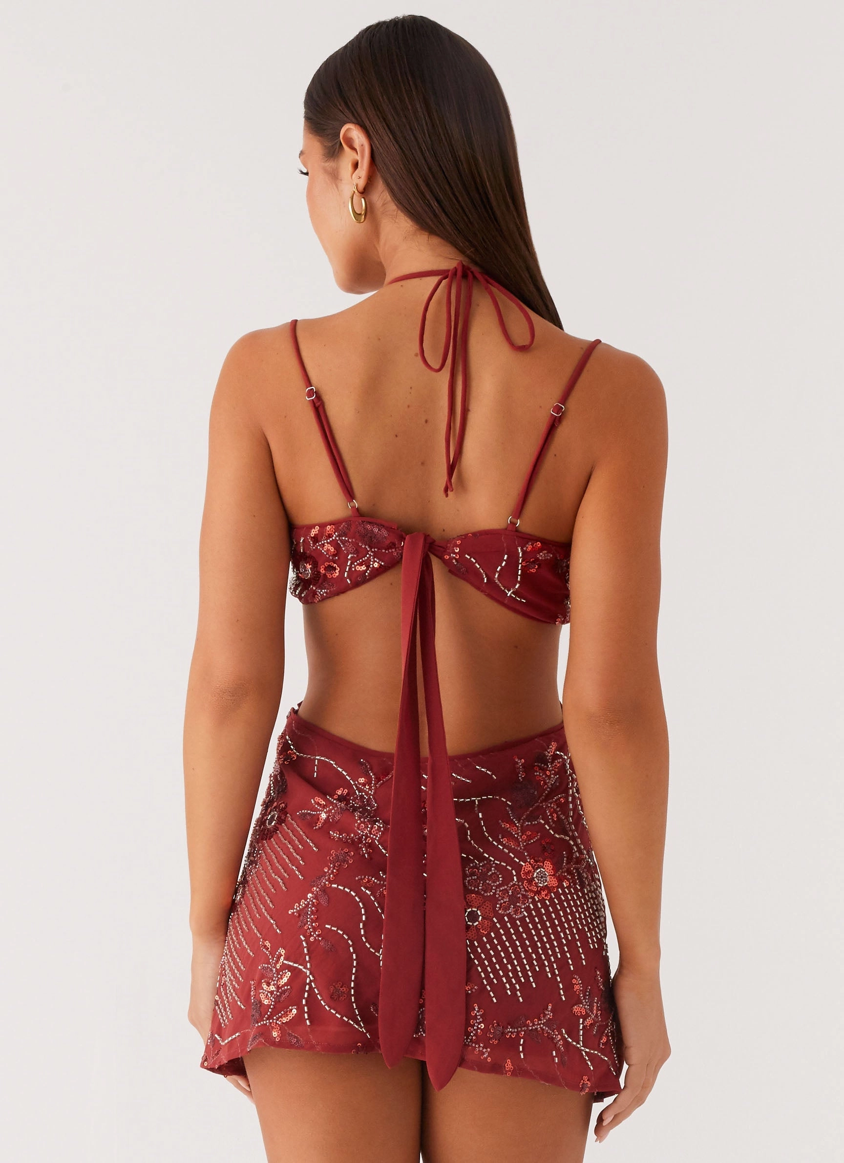 Satin Layers Sahara Nights Beaded Mini Dress - Rust