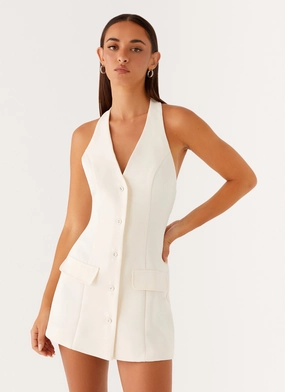 Stylish Vibe Mira Halter Neck Mini Dress - Ivory Move Easy Flutter-Sleeve Mira Halter Neck Mini Dress - Ivory
