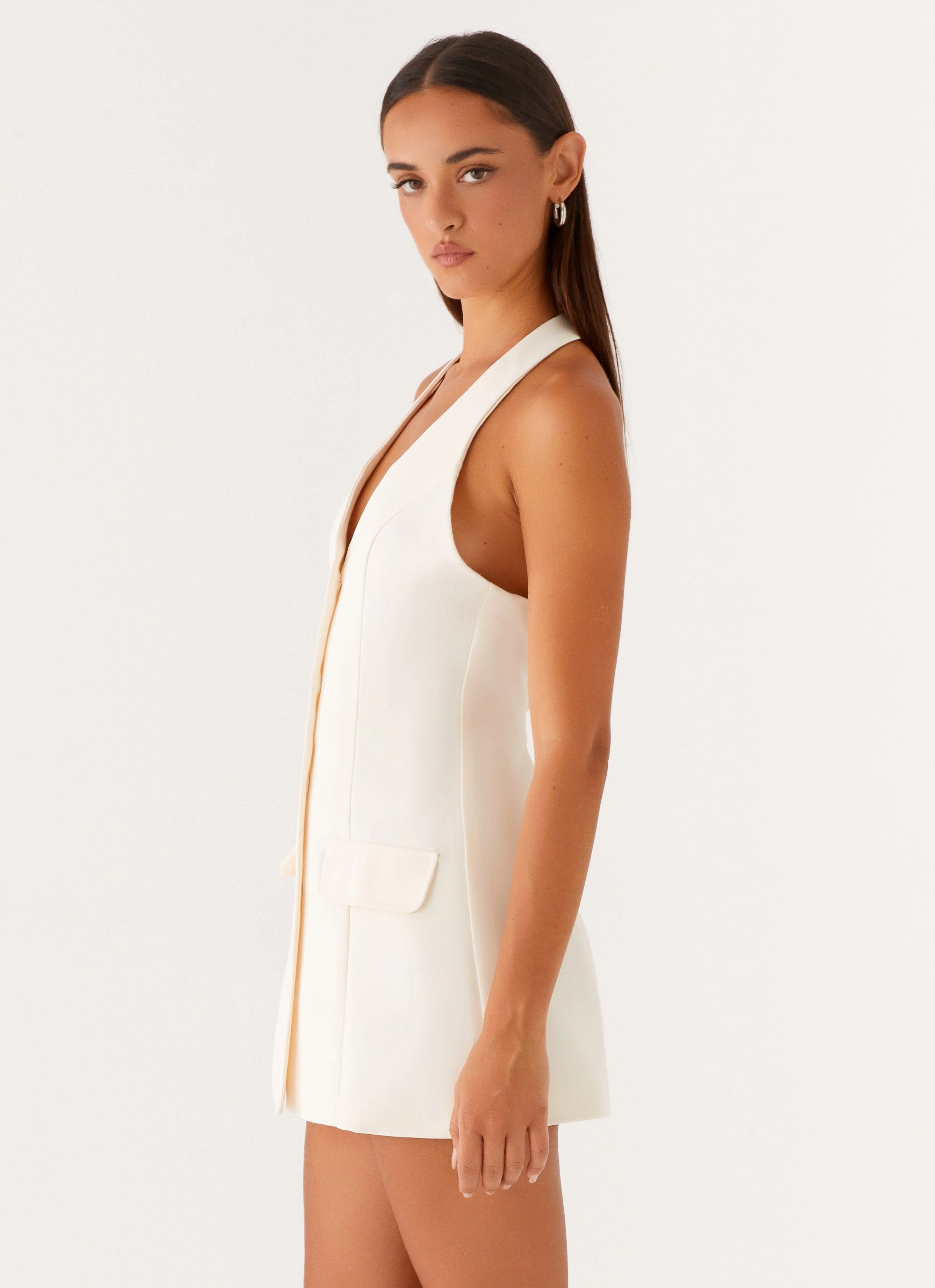 Petite-Size Soft Air Mira Halter Neck Mini Dress - Ivory