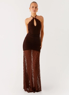 Stylish Waistband Somber Maxi Dress - Chocolate Light Appeal Luxe style Somber Maxi Dress - Chocolate