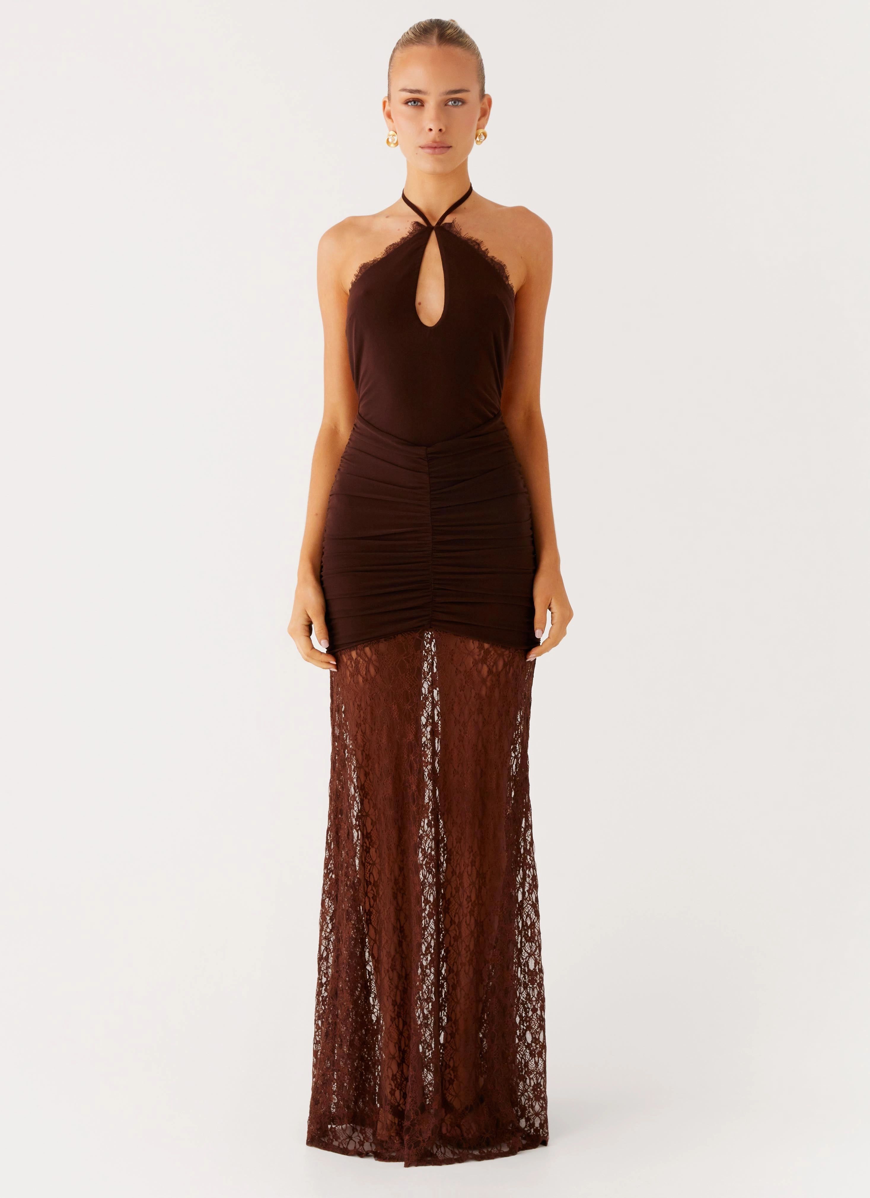 FoldablePackaging Romantic-Detail Somber Maxi Dress - Chocolate