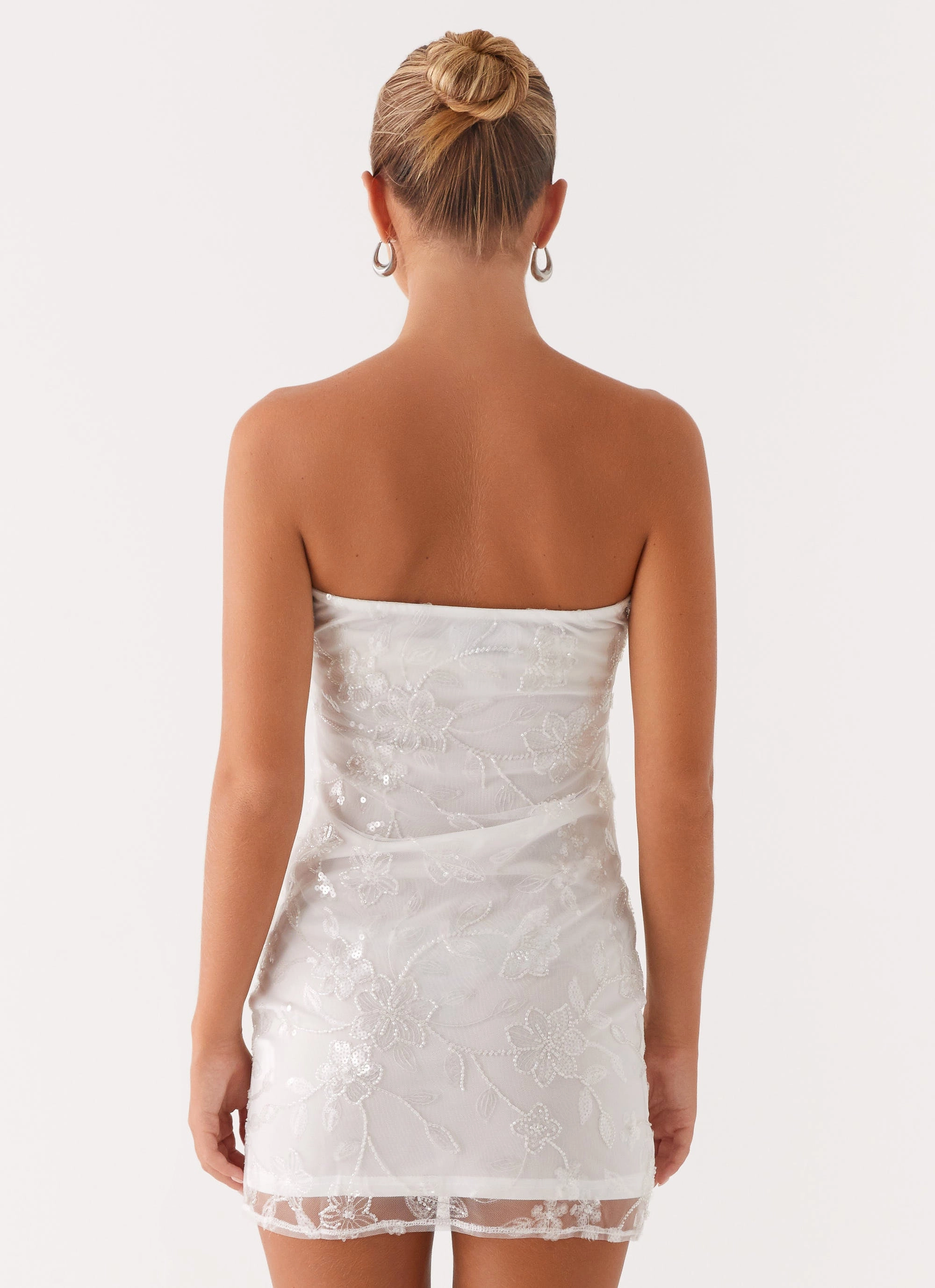 Moorey Beaded Mini Dress - White Silver Refined Form Chilly Comfort Wear