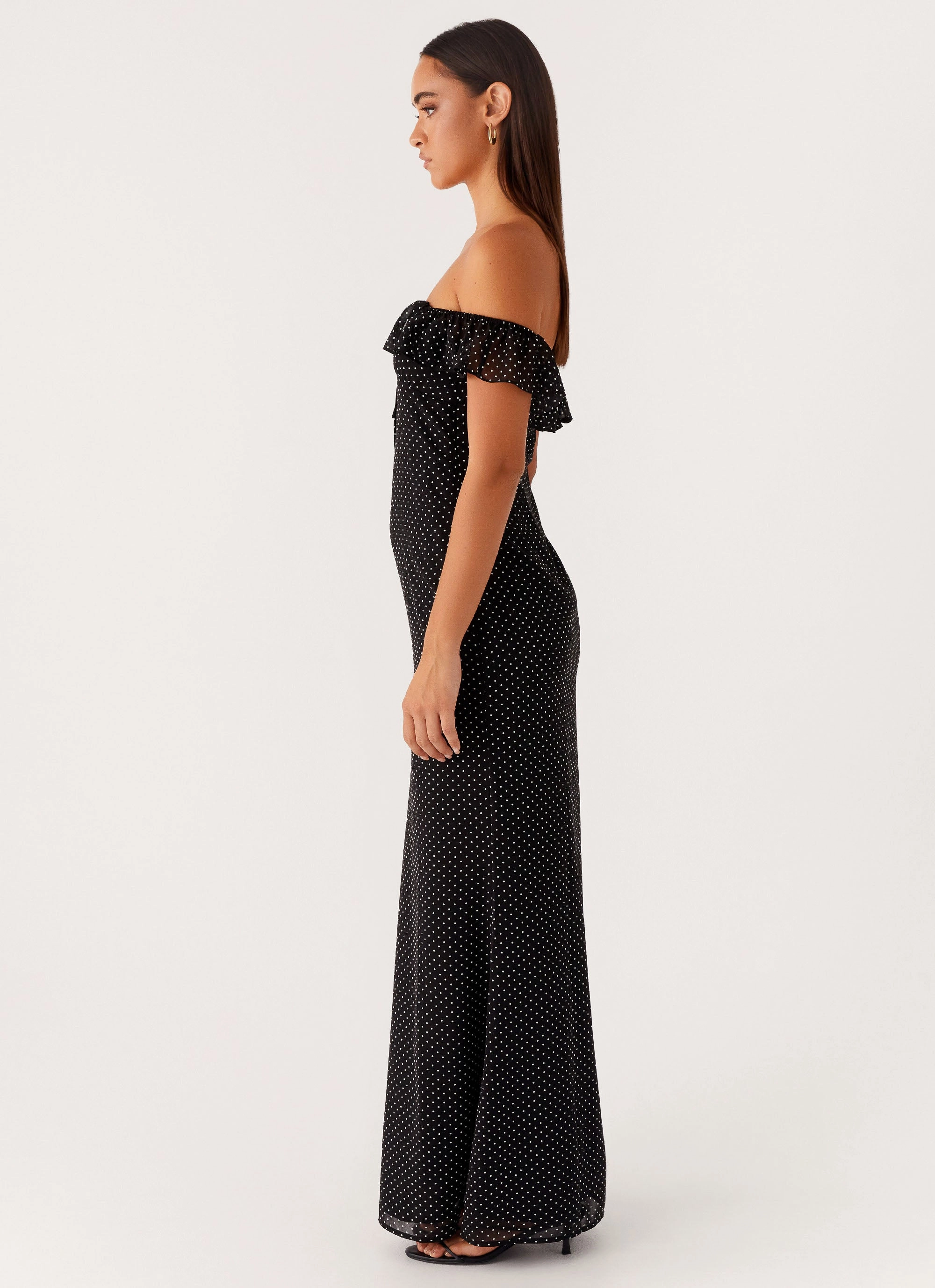 Fashionable Fit Calm Lines Scarlet Cherry Maxi Dress - Black Polka Dot