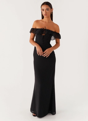 Stylized Clothing Scarlet Cherry Maxi Dress - Black Polka Dot Classic sheath dress Scarlet Cherry Maxi Dress - Black Polka Dot