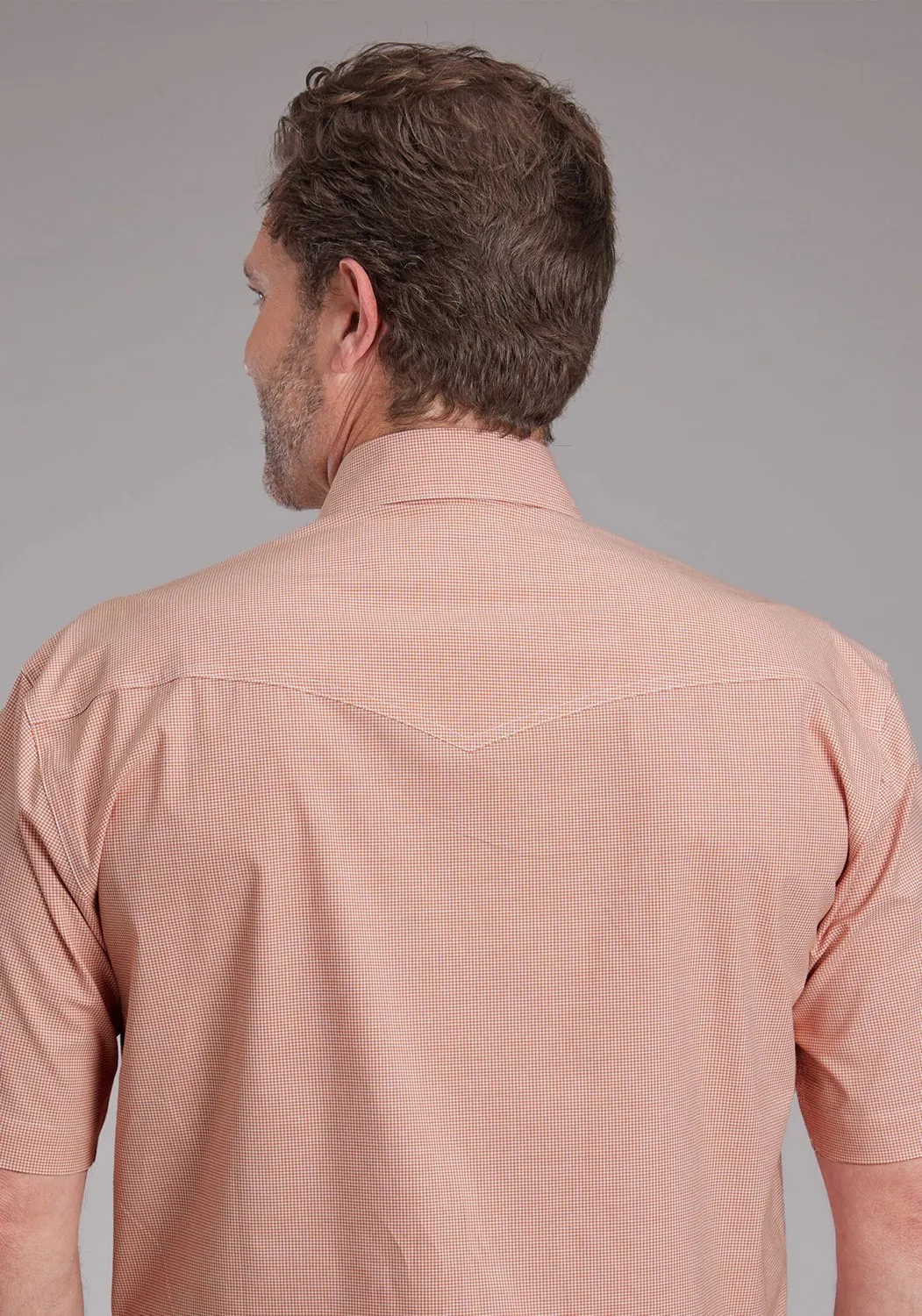 Roper Mens 2387 Stretch Minicheck Orange Cotton Blend S/S Shirt Asymmetrical Cut Designer Look