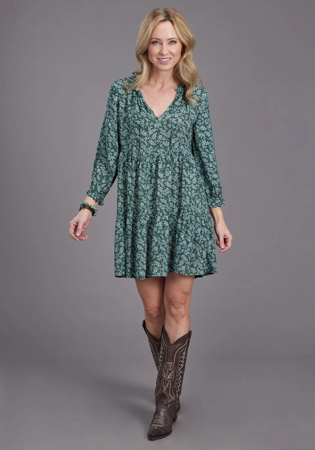 Stetson Womens Lucky Littl Floral Green 100% Rayon S/S Dress Comfy Design Style