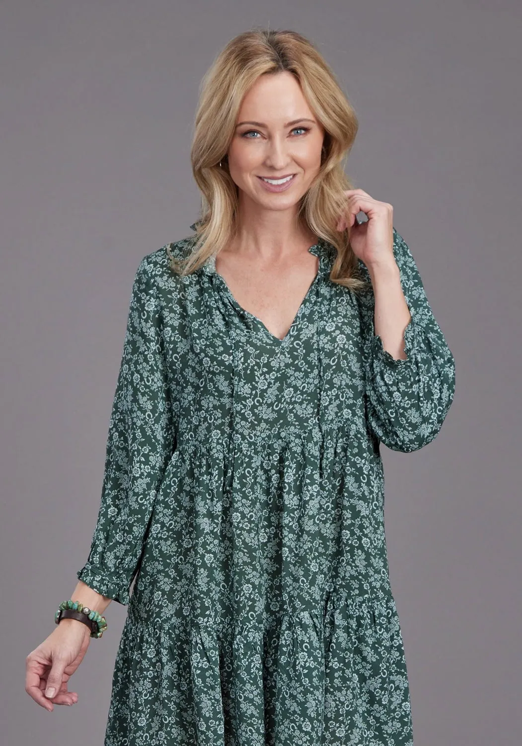Stetson Womens Lucky Littl Floral Green 100% Rayon S/S Dress City Walk Weekend Warrior