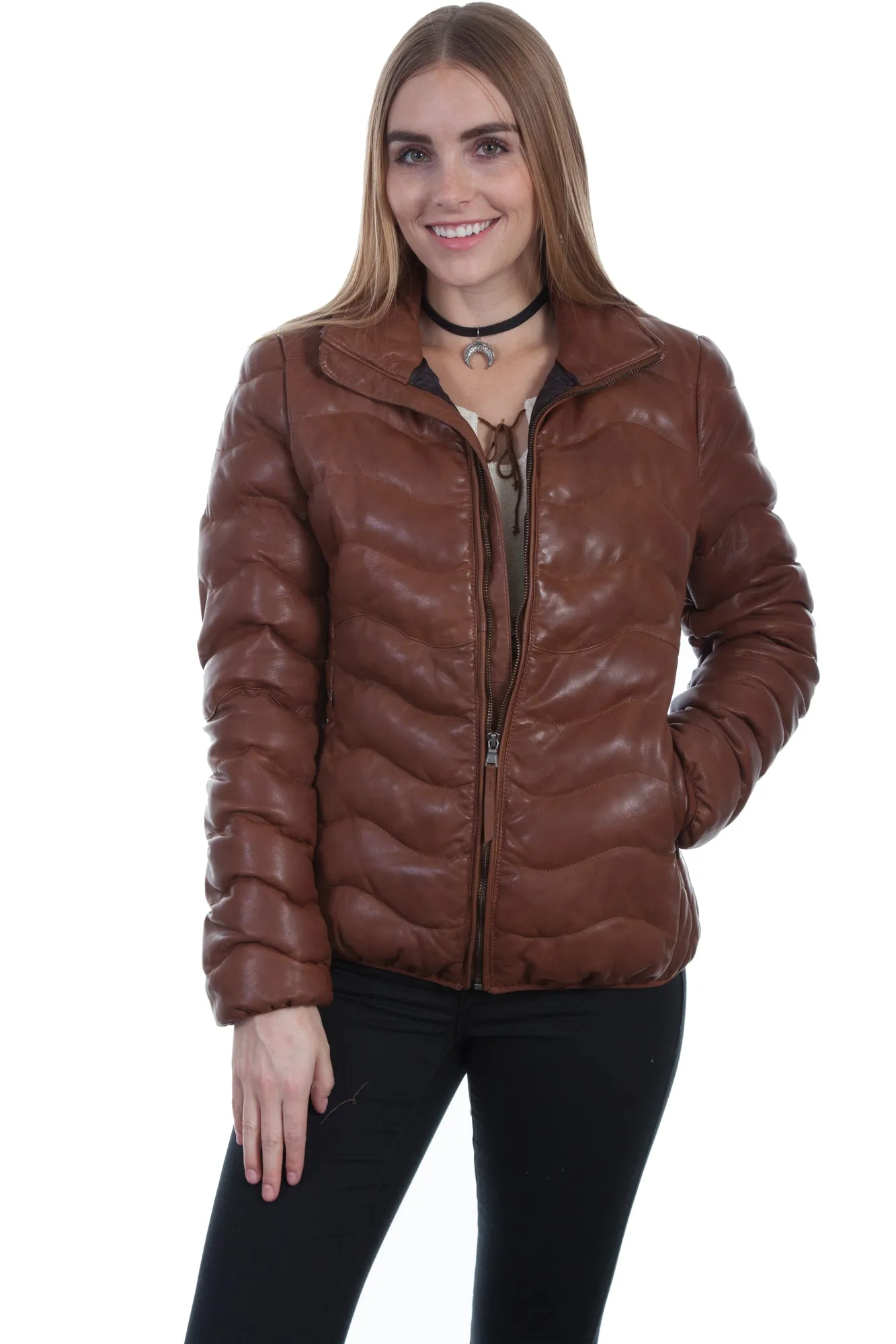 Tailored Cut Chic Comfort Scully Womens Cognac Lambskin Soft Ribbed Jacket