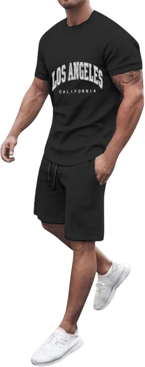 Summer Beach Outfits for Men Crew Neck Short-Sleeve T-Shirts Tops and Shorts Set 2 Pieces Vintage Casual Tracksuits