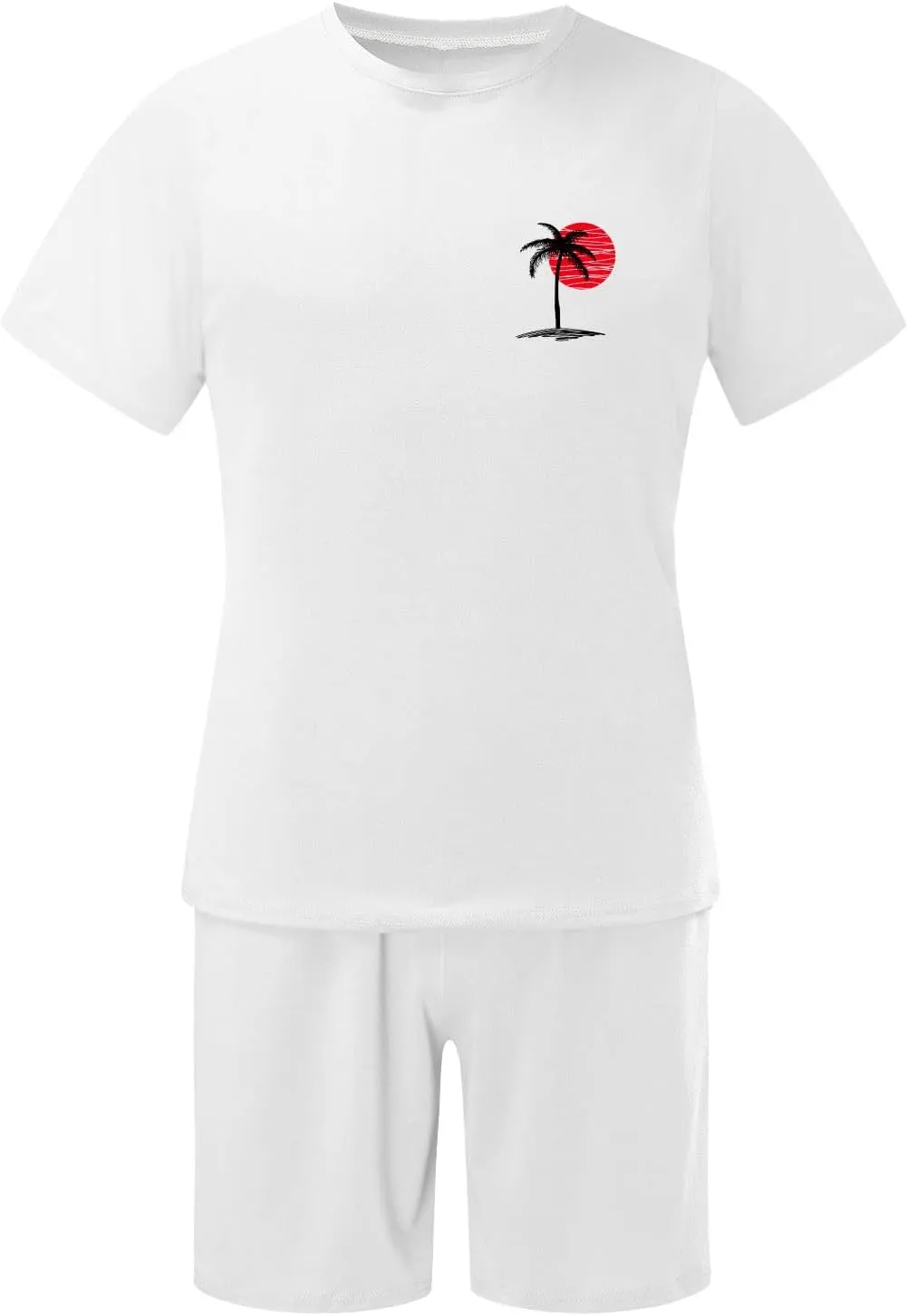 Summer Beach Outfits for Men Hawaiian Crewneck Short Sleeved Tracksuits Basic 2pc Comfortable Tee Tops and Short Sets
