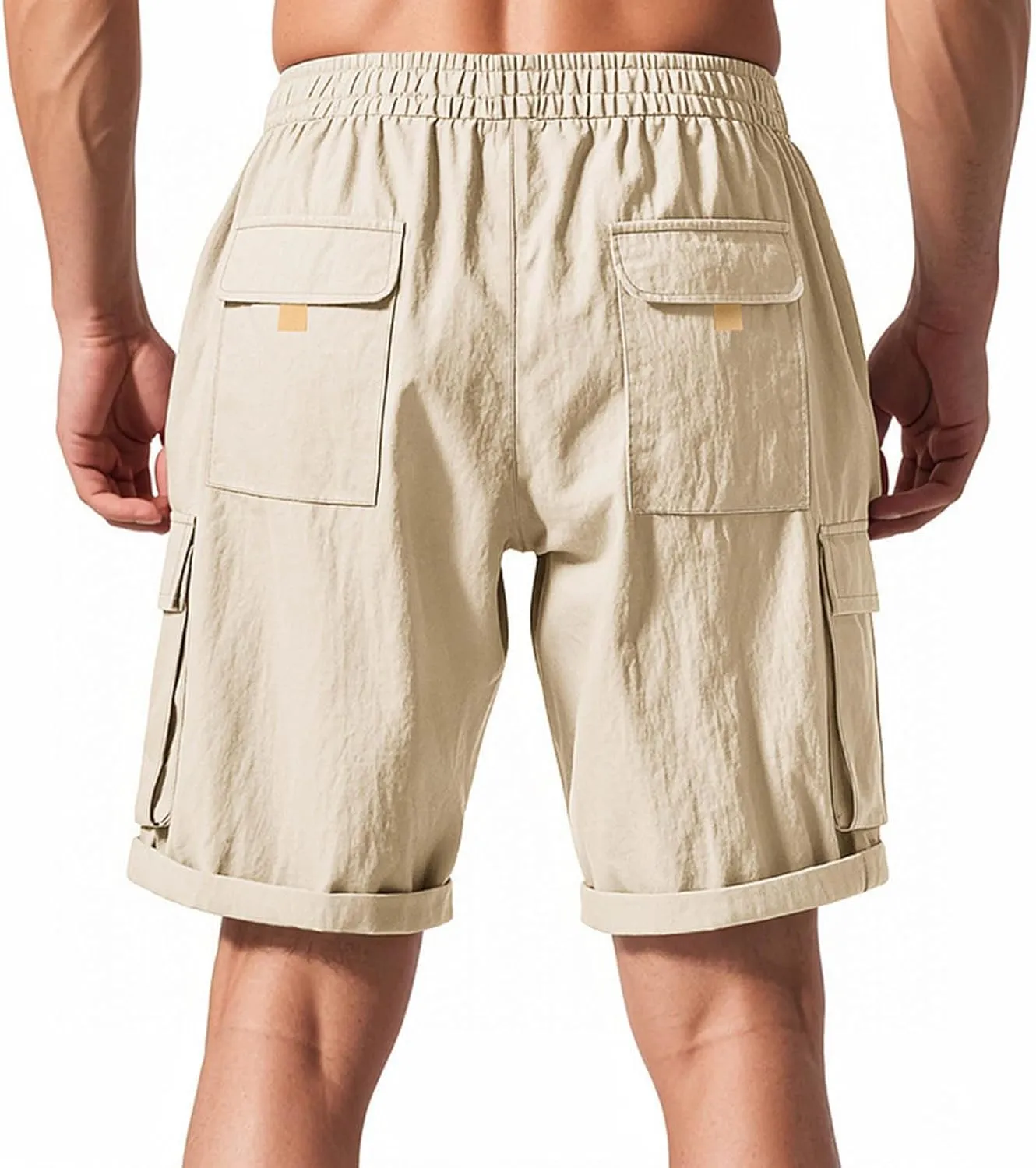 Summer Cargo Shorts for Men Casual Drawstring Elastic Waist Shorts Lightweight Vacation Beach Pant with Multi Pockets
