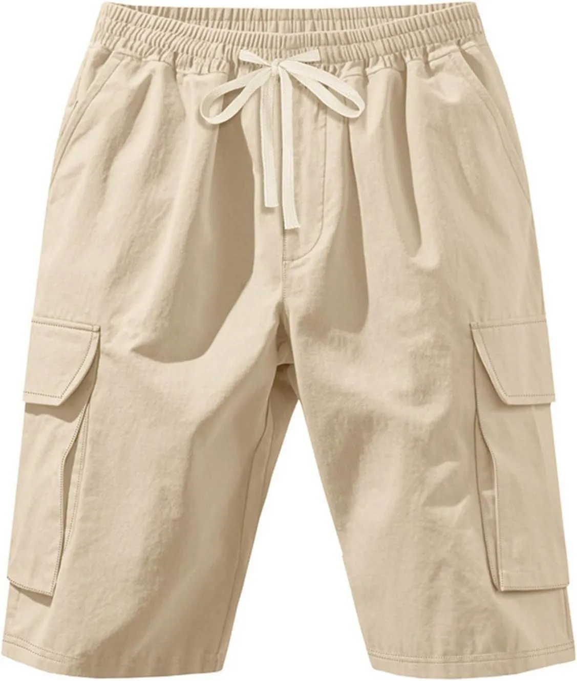 Summer Cargo Shorts for Men Casual Drawstring Elastic Waist Shorts Lightweight Vacation Beach Pant with Multi Pockets