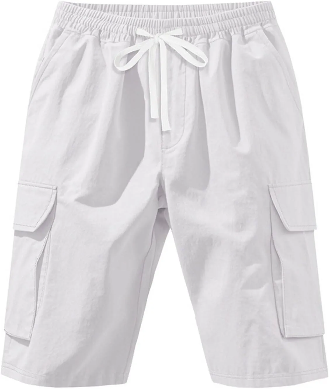 Summer Cargo Shorts for Men Casual Drawstring Elastic Waist Shorts Lightweight Vacation Beach Pant with Multi Pockets