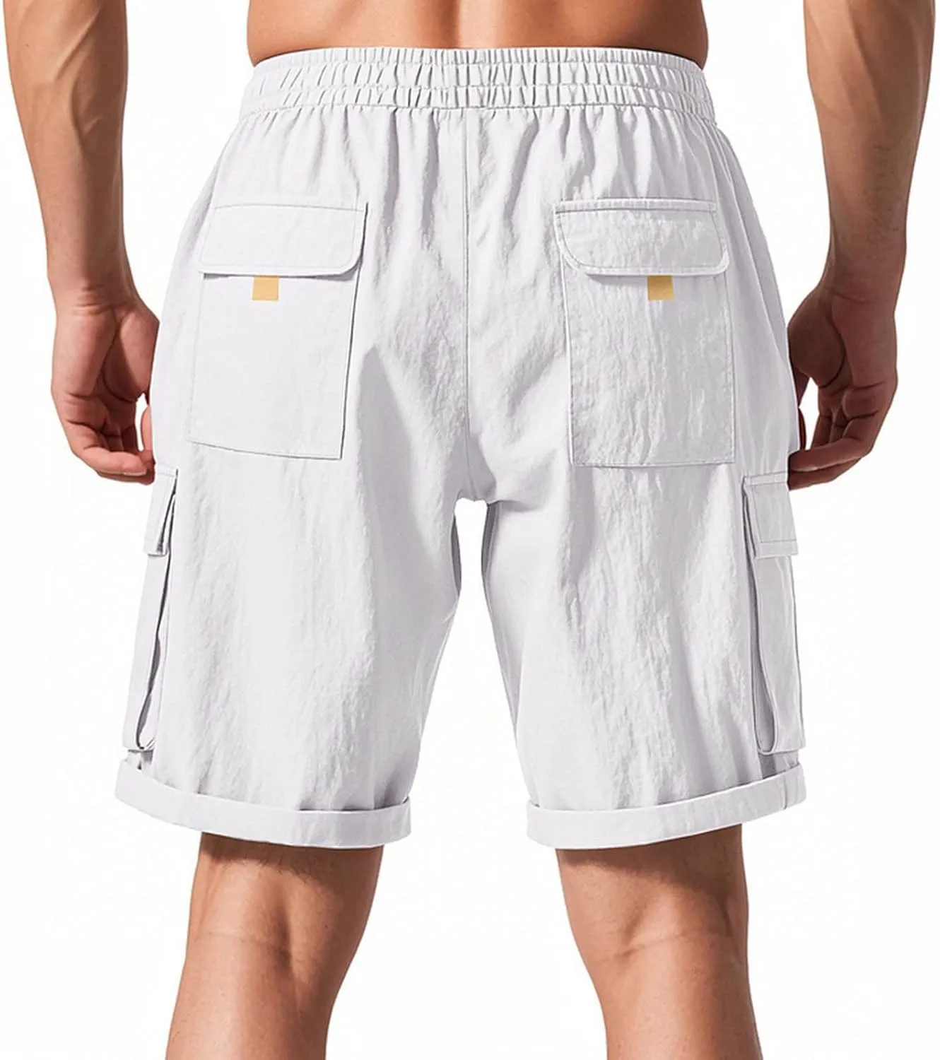Summer Cargo Shorts for Men Casual Drawstring Elastic Waist Shorts Lightweight Vacation Beach Pant with Multi Pockets
