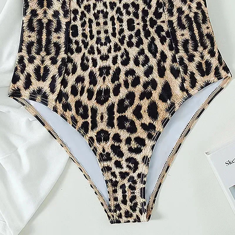 Summer Leopard Print Underwire Push-Up One-Piece Swimwear